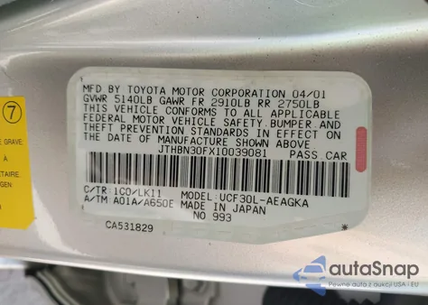 2001 Lexus Ls 430 from USA, damaged, VIN JTHBN30FX10039081